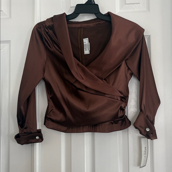 Eliza J Tops - Eliza J New York Brown Satin Evening Party Blouse Womens Size 10 NWT